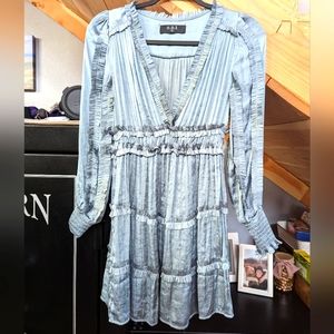 XS dusty blue silky ruffle dress